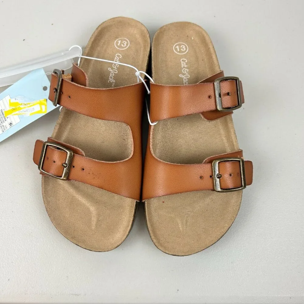 Cat and Jack Drew Kids Solid Footbed Double Buckle Strap Sandals Size: 13